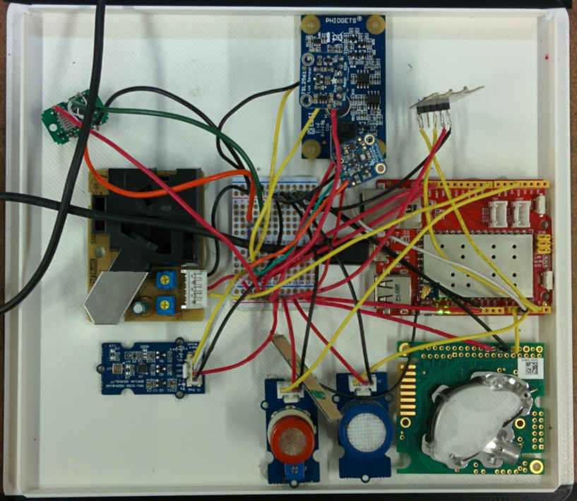 Fig 2: First full iteration board inside v1.0 sensor case.